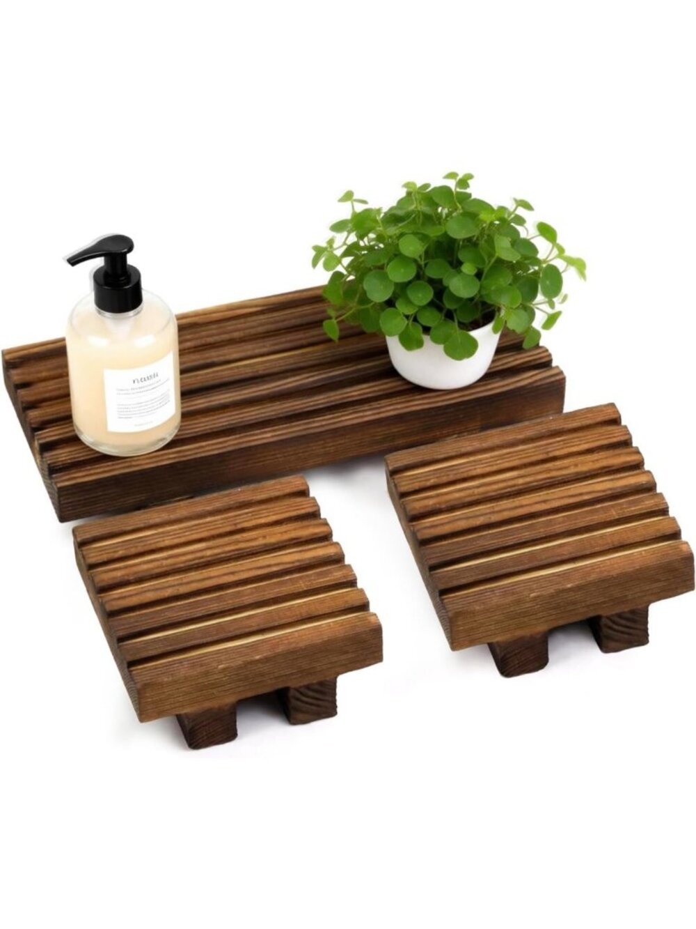 Waterproof Rustic Wood Riser Set of 3 for Countertop Organizer & Farmhouse Decor